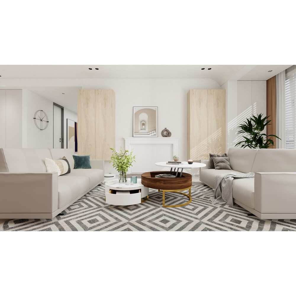 Luxo Nation Contemporary Nesting Coffee Table Set Featuring Sintered Stone Tops